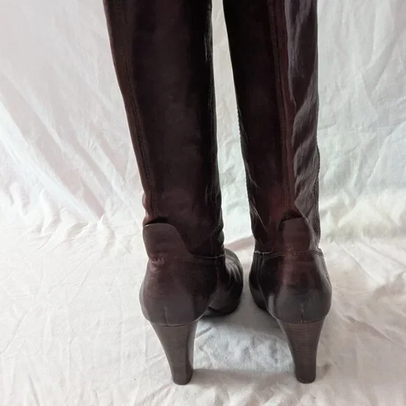 Frye "Miranda Stud Tall" dark brown knee-high heeled leather boots US 9.5 - Picture 3 of 7